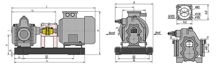 Габаритный чертеж шестеренного насоса Ш 40